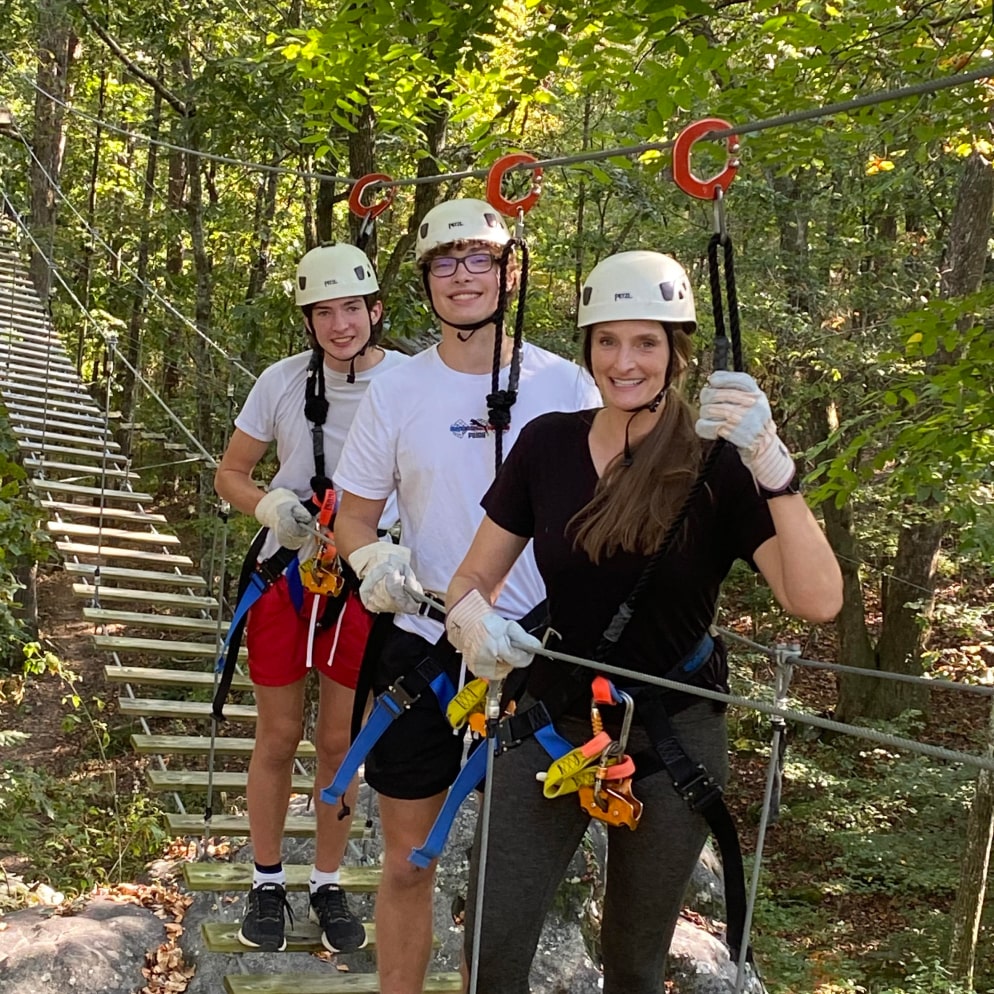 Family ziplining in DeSoto Falls State Park