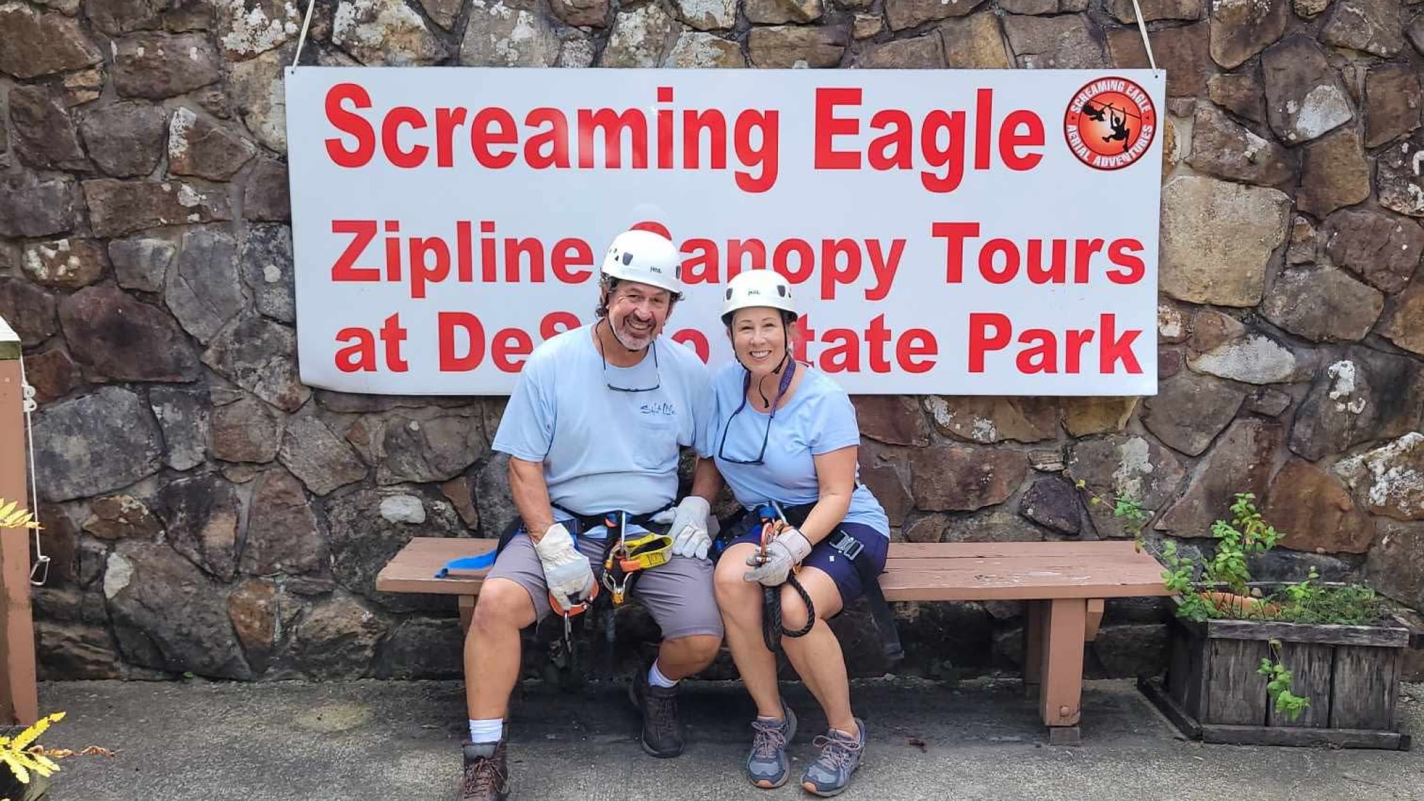 Couple ziplining DeSoto Falls State Park