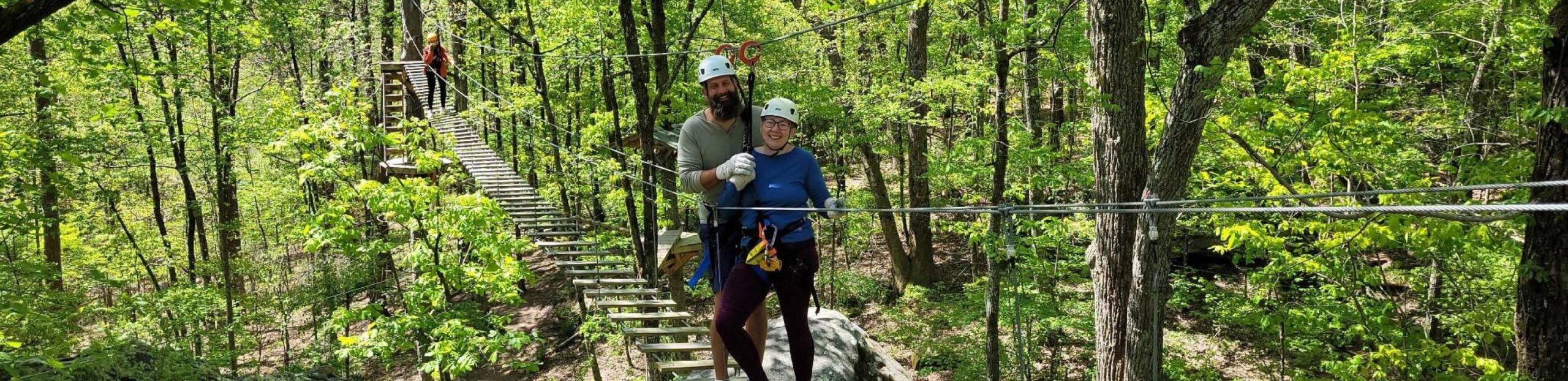 Couple doing Alabama canopy tour DeSoto Falls State Park